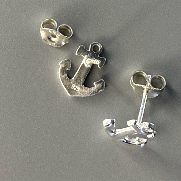 Sterling Silver Dainty Anchor Stud Earrings - Picture 6 of 9